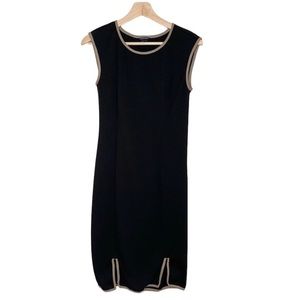 Club Monaco black dress with 100% sheep leather tan details.